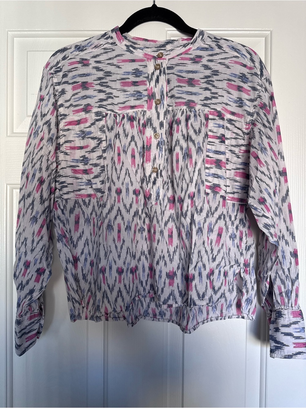 Isabel Marant Etoile FR 38 Abstract Print Cotton Blouse Pink Blue